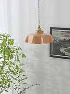 French Flower Pendant Light, Pleated Glass Shade, Brass, E27