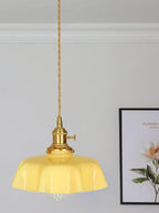 French Flower Pendant Light, Pleated Glass Shade, Brass, E27