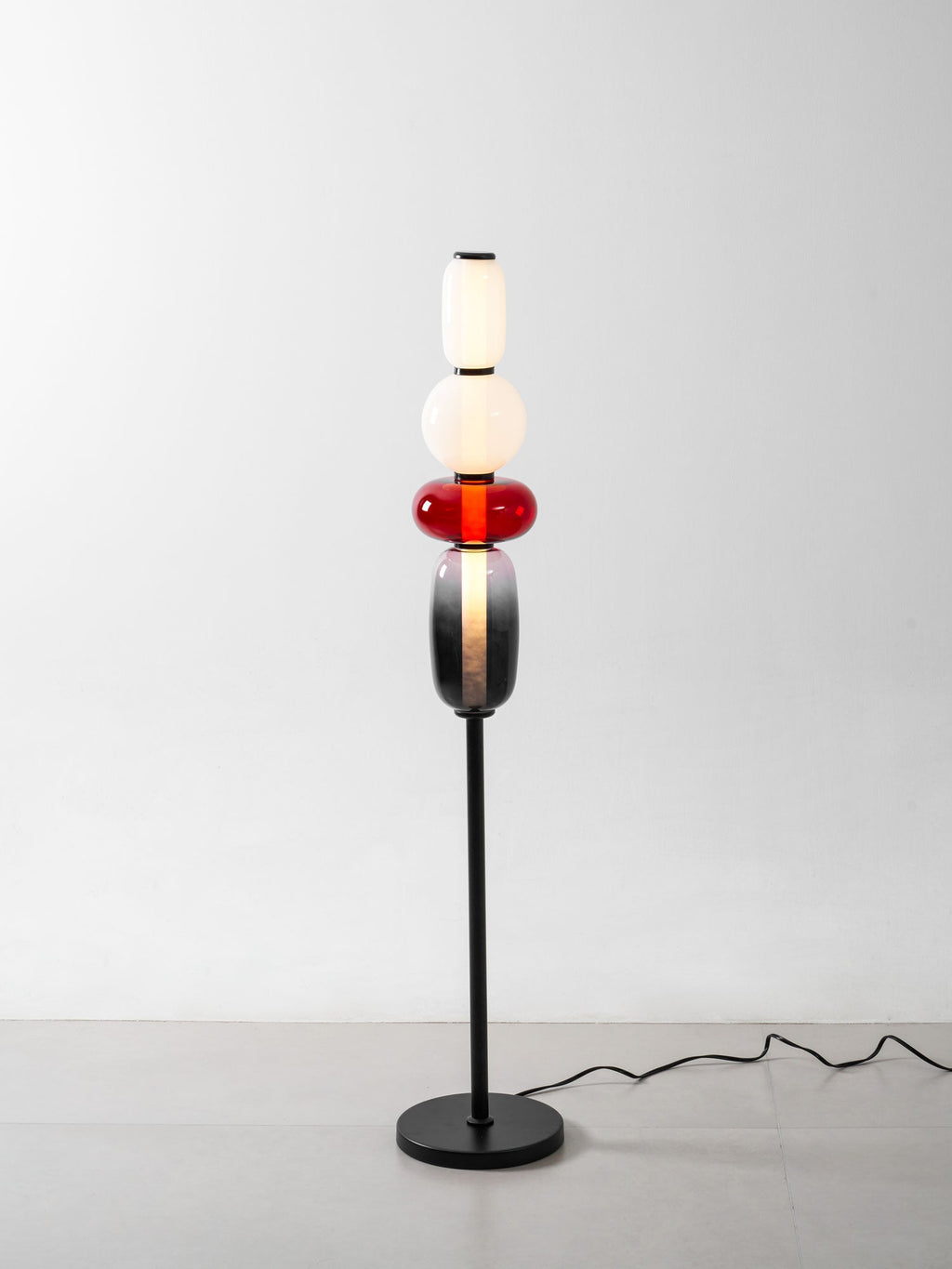 Candied Glass Floor Lamp, Hand-Blown Crystal Clusters, Black Body, LED