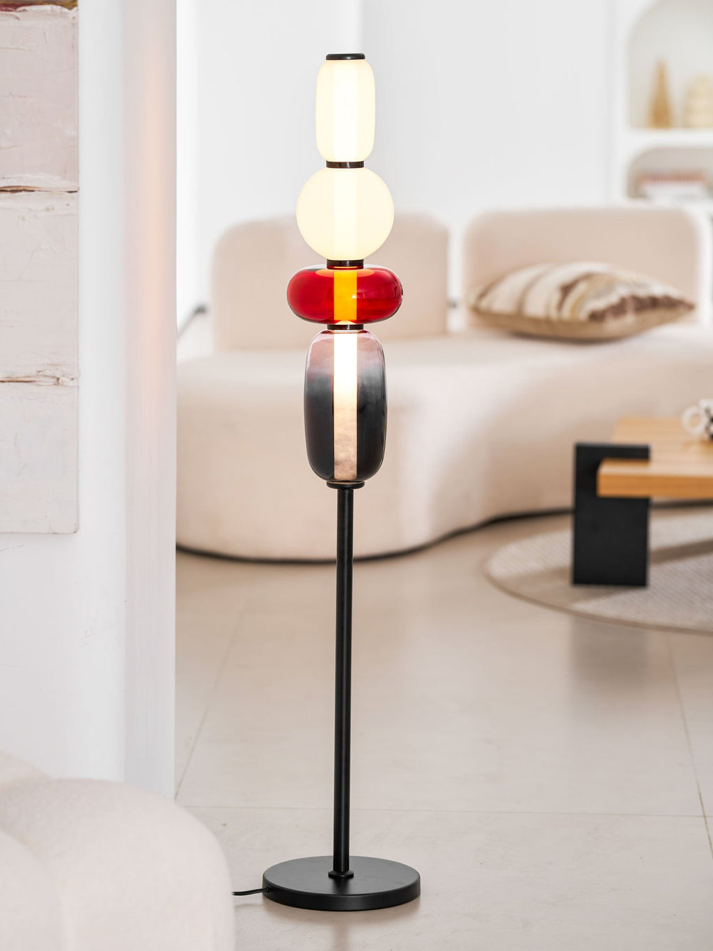 Candied Glass Floor Lamp, Hand-Blown Crystal Clusters, Black Body, LED