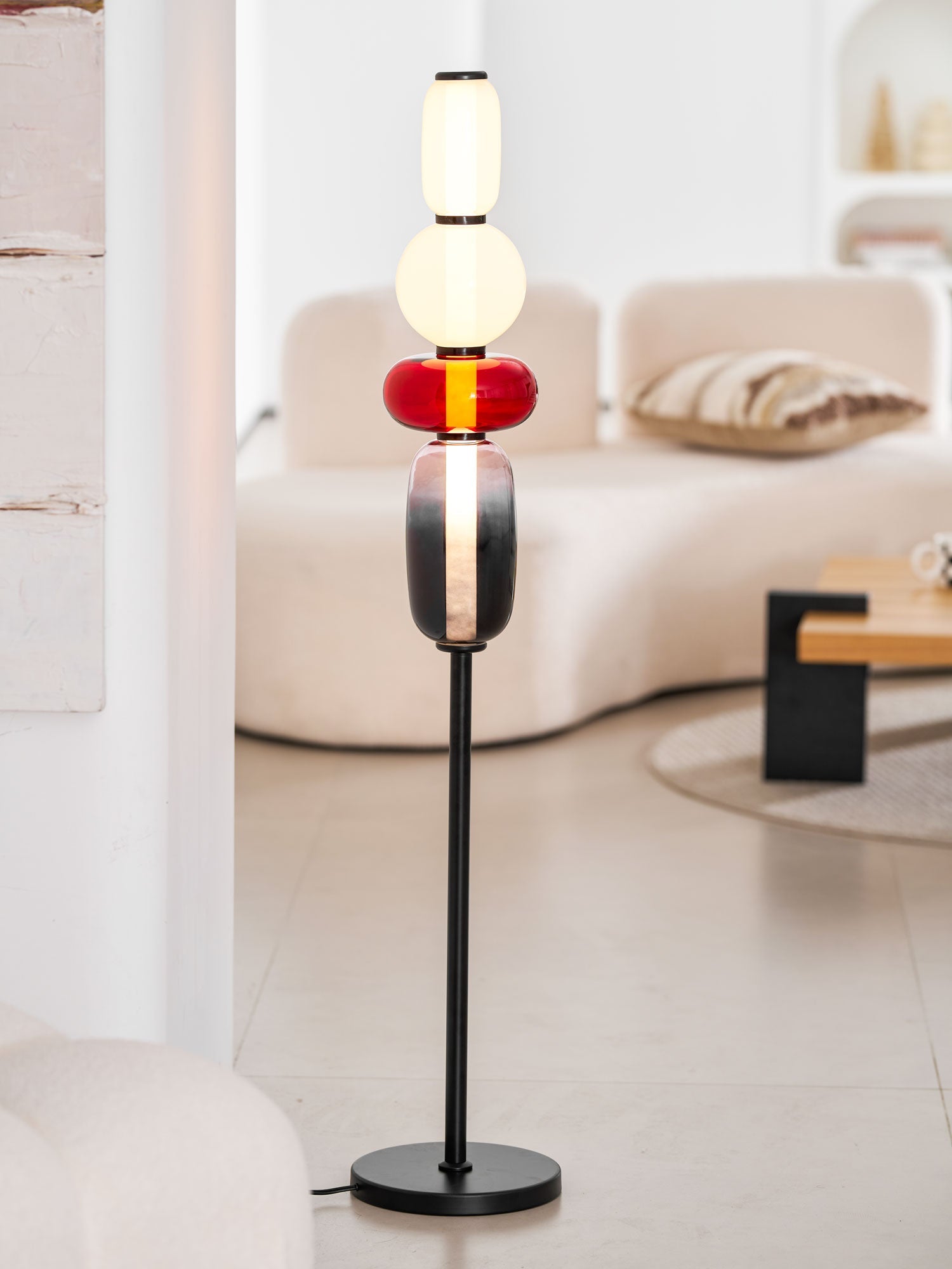 Candied Glass Floor Lamp, Hand-Blown Crystal Clusters, Black Body, LED