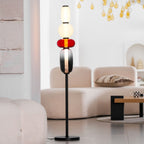 Candied Glass Floor Lamp, Hand-Blown Crystal Clusters, Black Body, LED