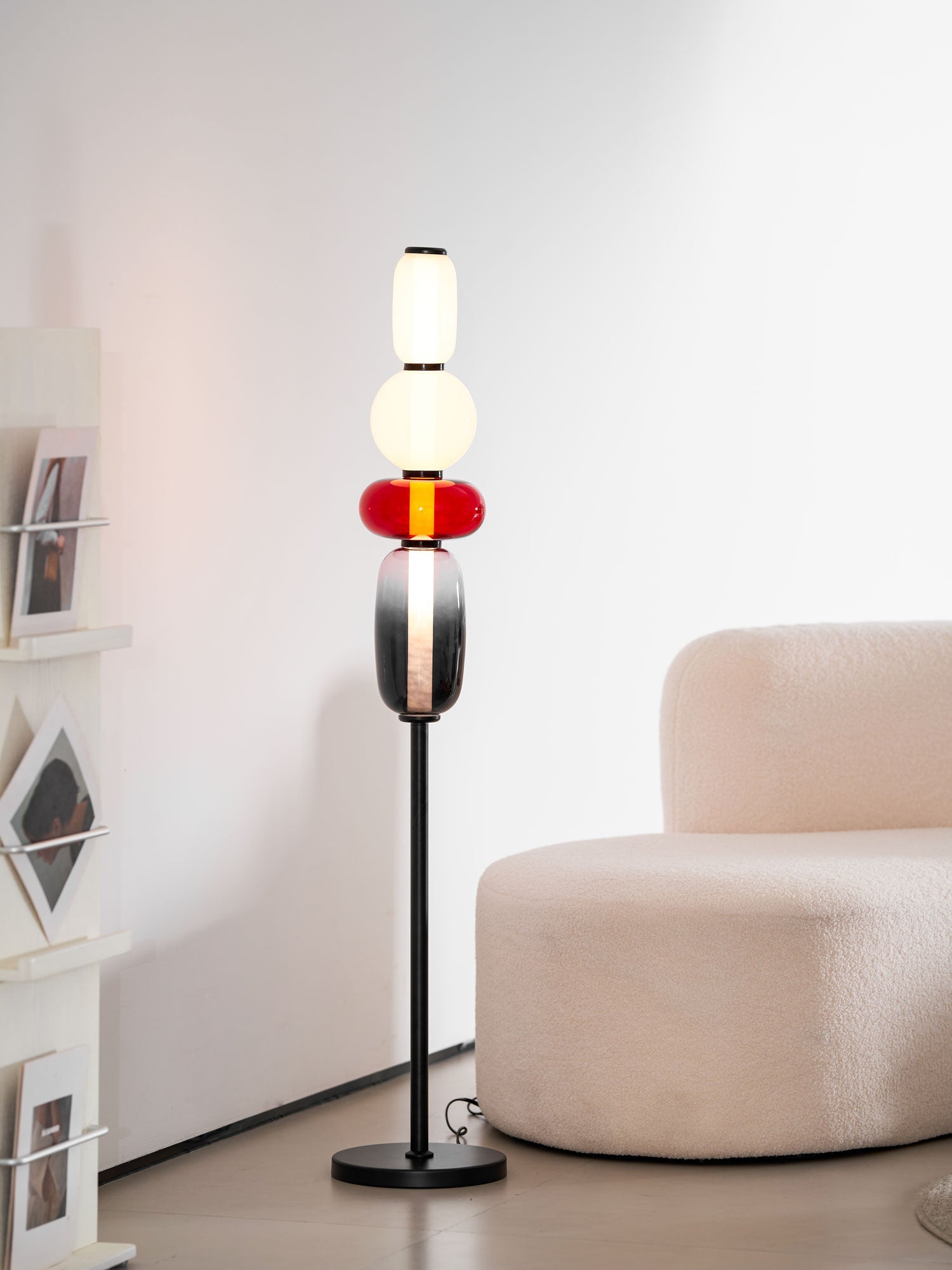 Candied Glass Floor Lamp, Hand-Blown Crystal Clusters, Black Body, LED