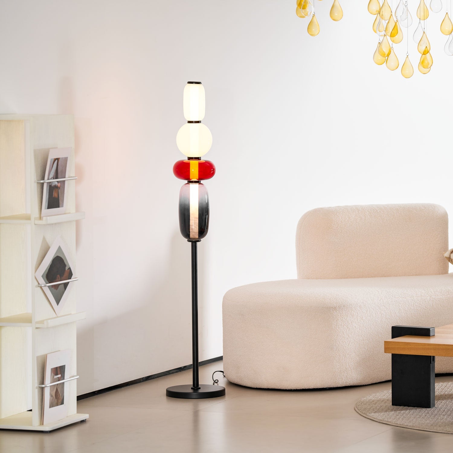 Candied Glass Floor Lamp, Hand-Blown Crystal Clusters, Black Body, LED