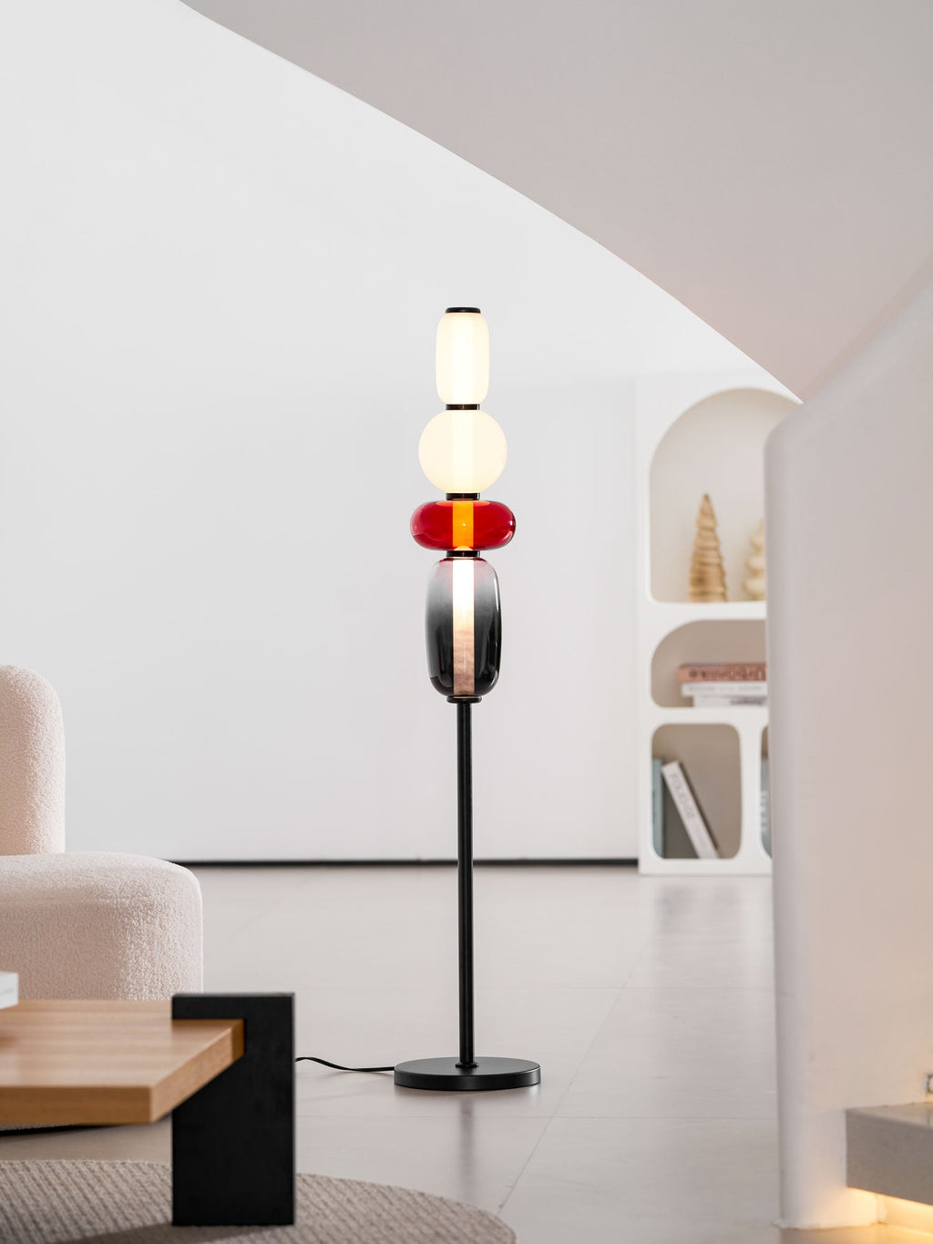 Candied Glass Floor Lamp, Hand-Blown Crystal Clusters, Black Body, LED