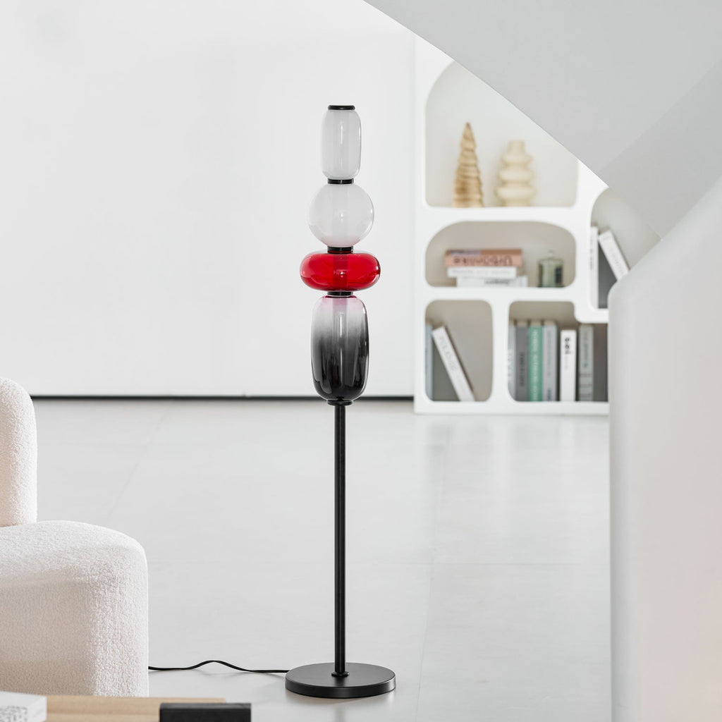 Candied Glass Floor Lamp, Hand-Blown Crystal Clusters, Black Body, LED