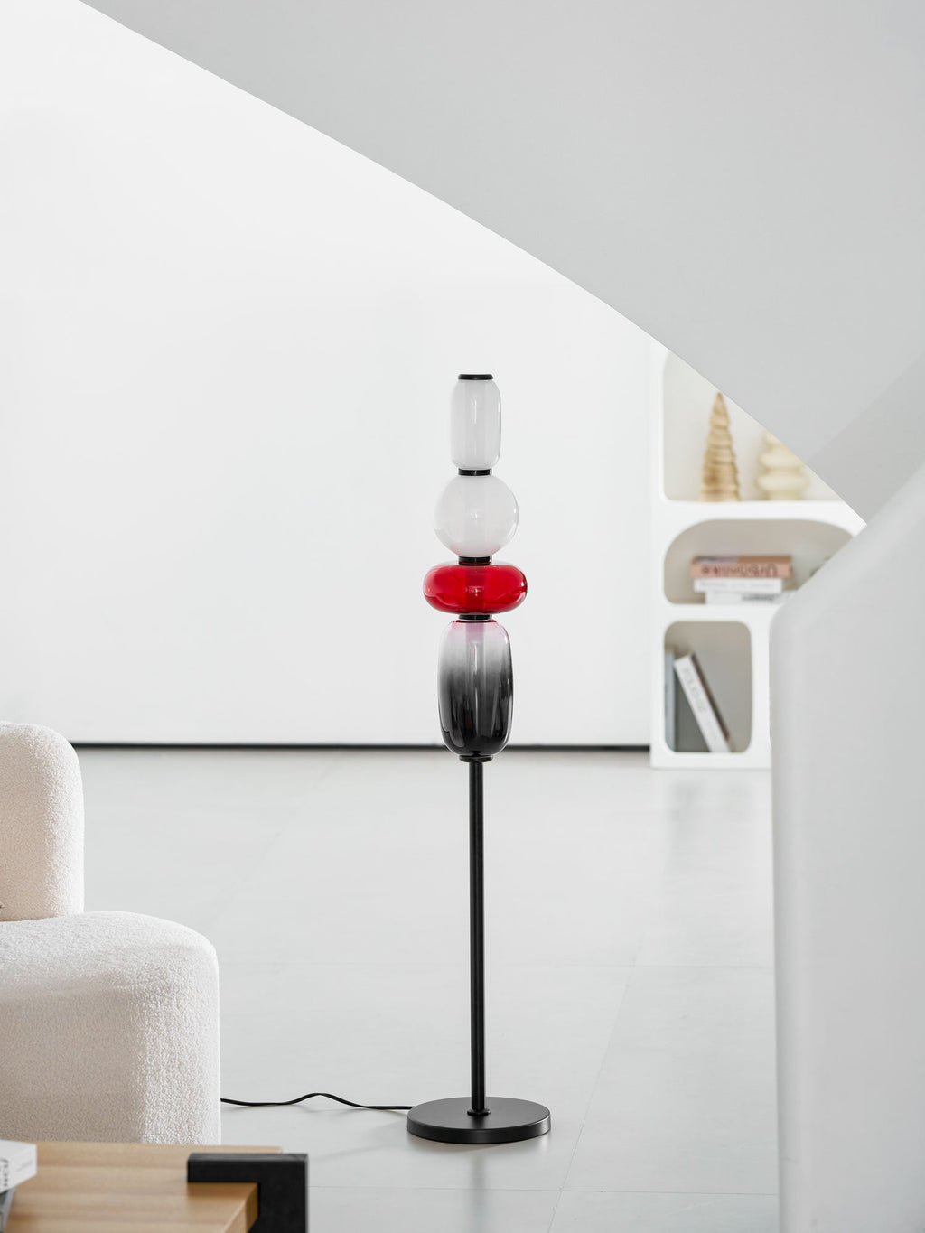 Candied Glass Floor Lamp, Hand-Blown Crystal Clusters, Black Body, LED