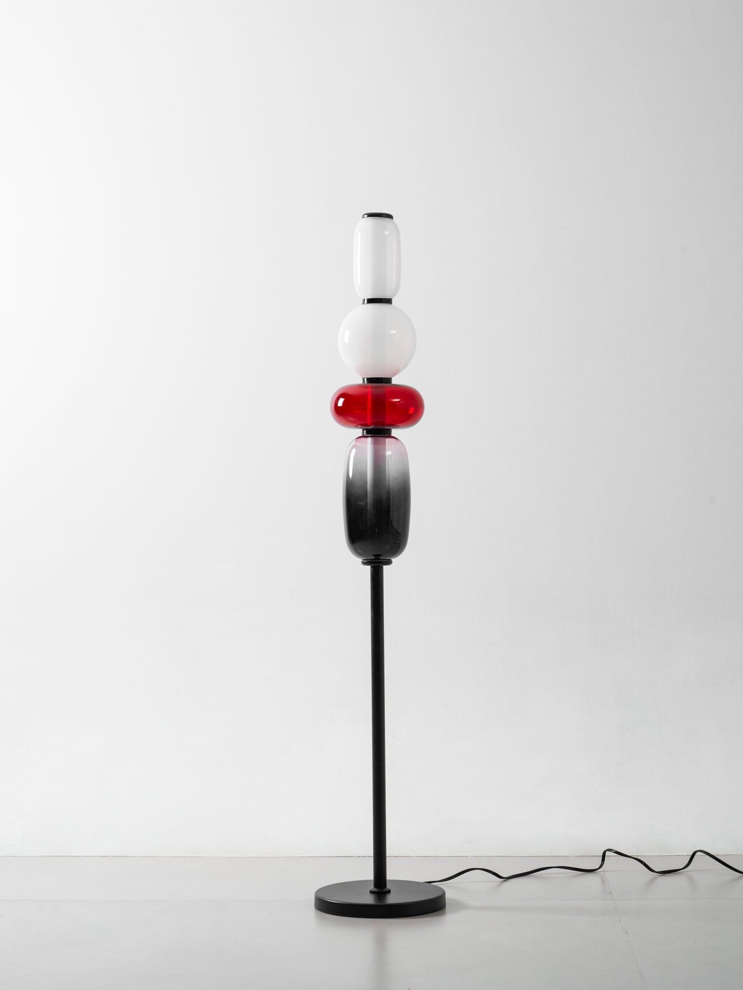 Candied Glass Floor Lamp, Hand-Blown Crystal Clusters, Black Body, LED