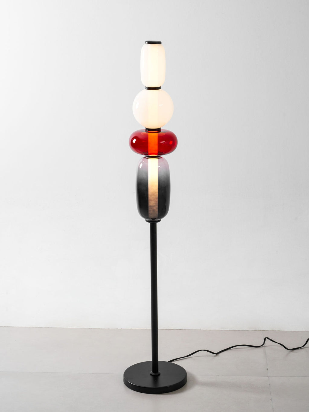 Candied Glass Floor Lamp, Hand-Blown Crystal Clusters, Black Body, LED