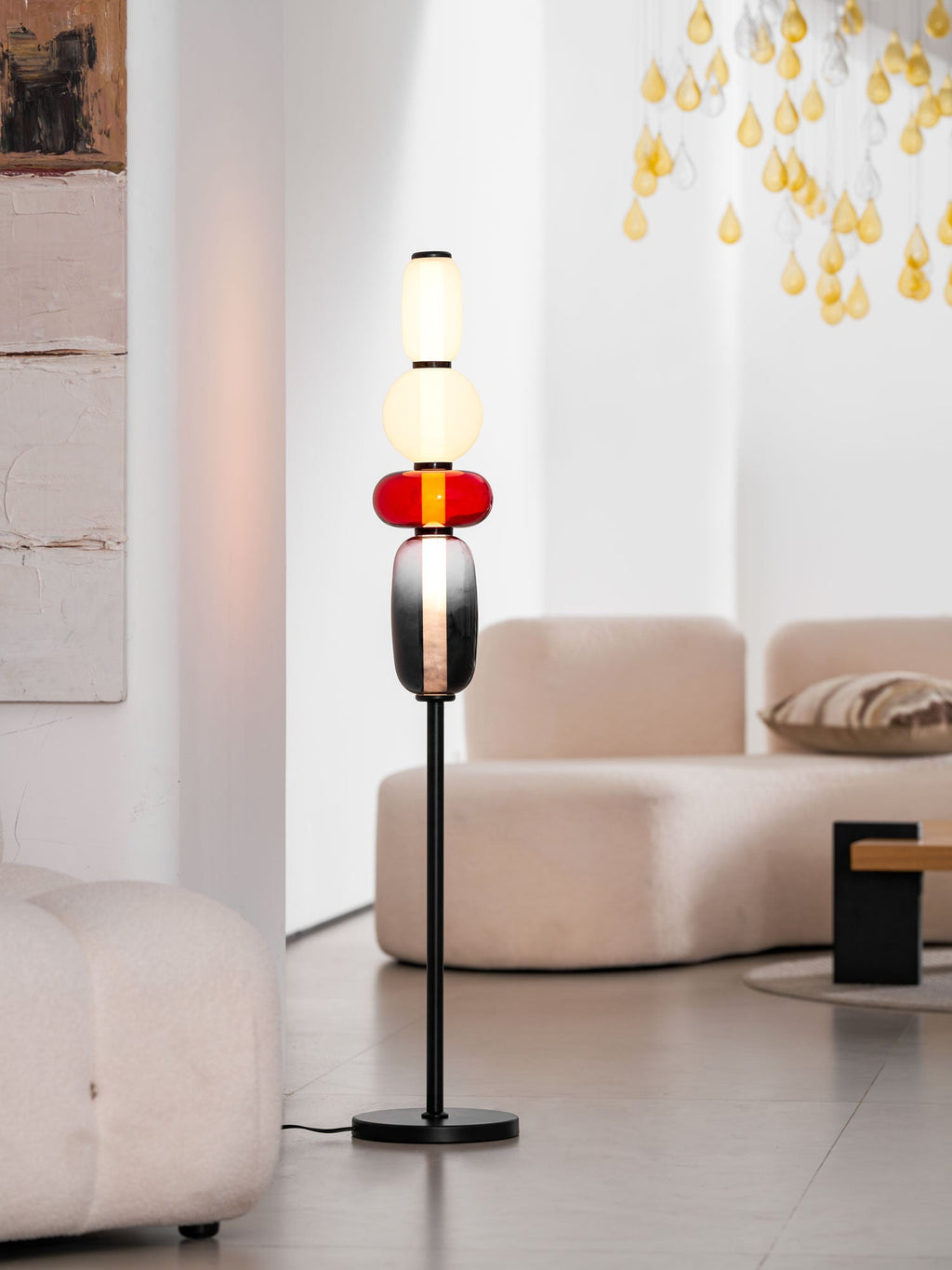 Candied Glass Floor Lamp, Hand-Blown Crystal Clusters, Black Body, LED