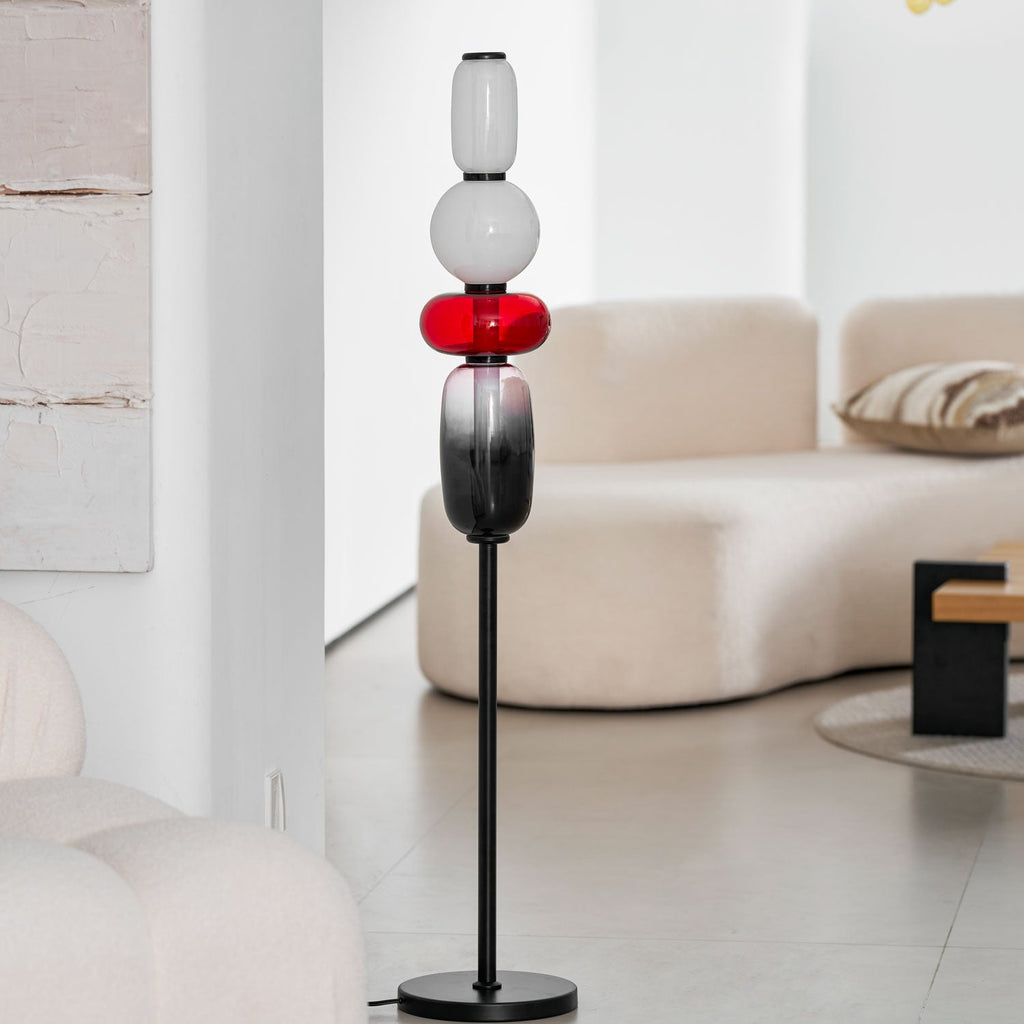 Candied Glass Floor Lamp, Hand-Blown Crystal Clusters, Black Body, LED