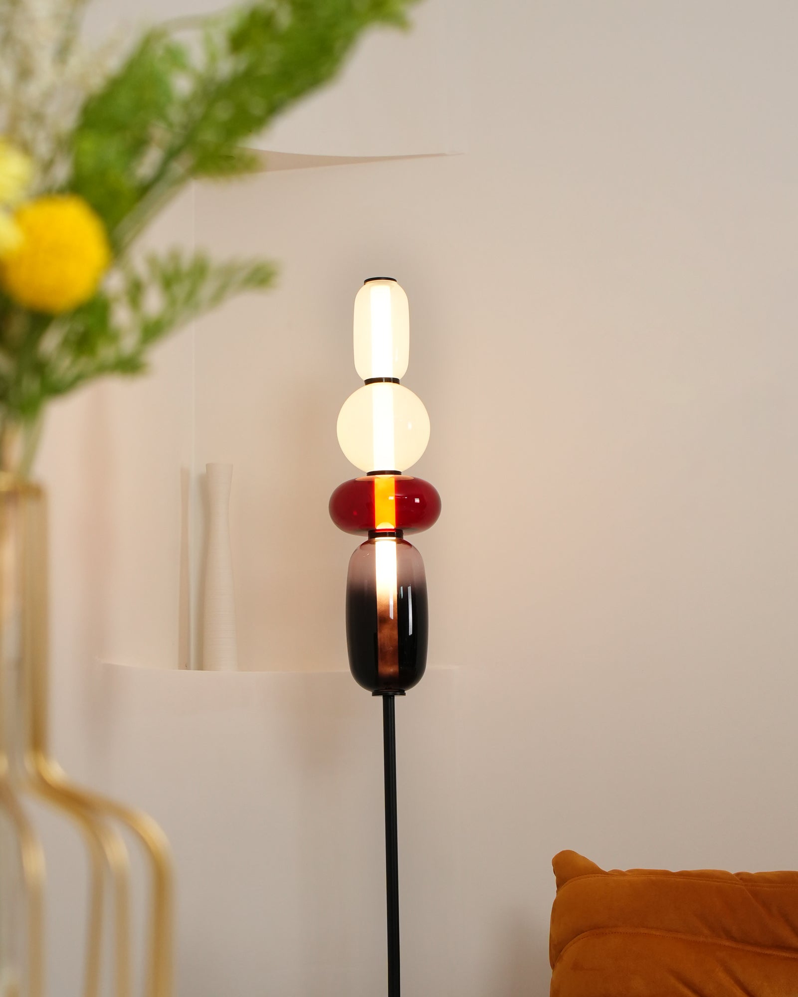 Candied Glass Floor Lamp, Hand-Blown Crystal Clusters, Black Body, LED