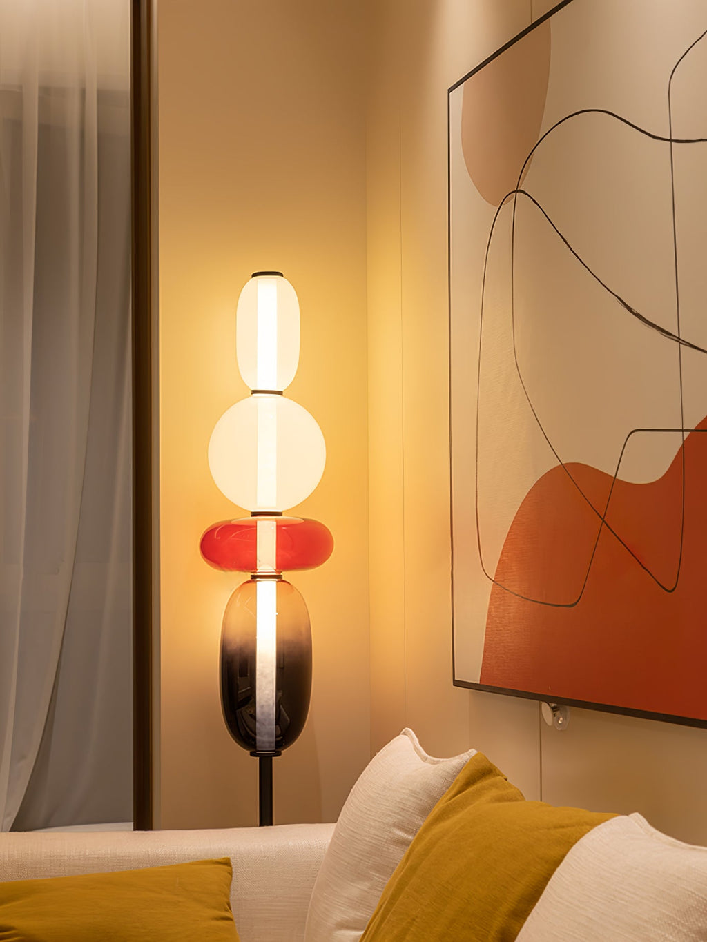 Candied Glass Floor Lamp, Hand-Blown Crystal Clusters, Black Body, LED