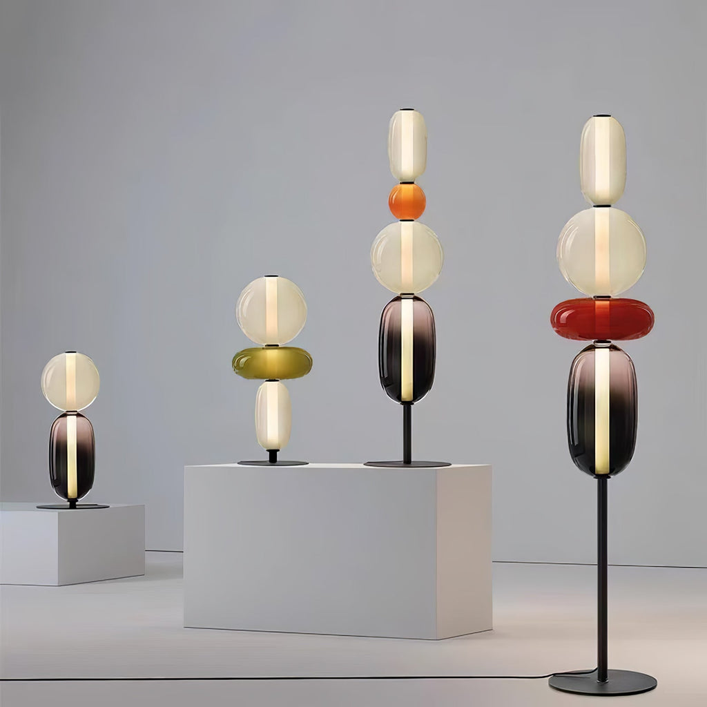 Candied Glass Floor Lamp, Hand-Blown Crystal Clusters, Black Body, LED