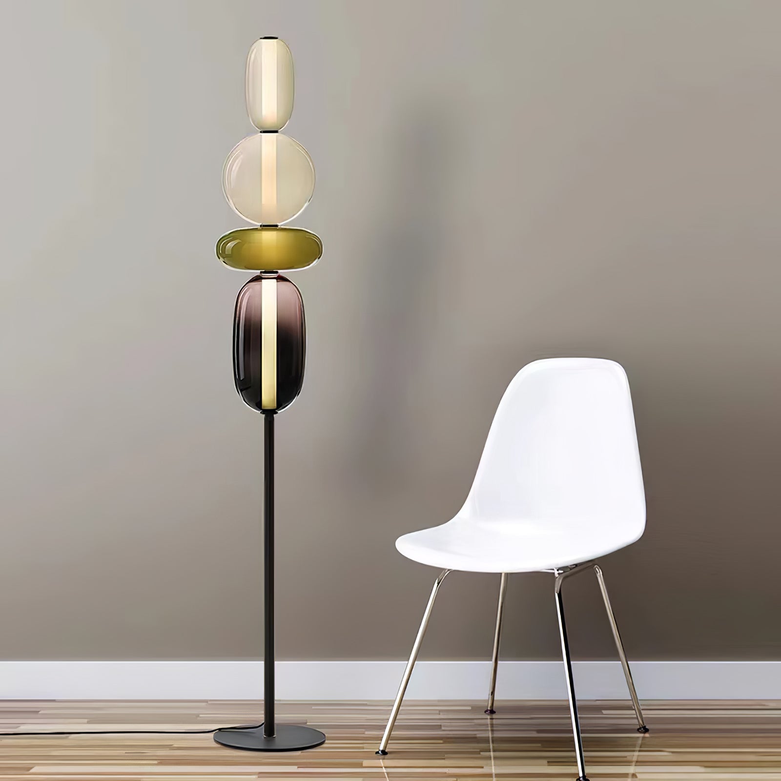 Candied Glass Floor Lamp, Hand-Blown Crystal Clusters, Black Body, LED