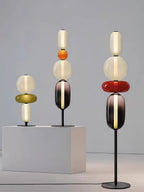 Candied Glass Table Lamp, Hand-Blown Crystal Pebbles, Black Base, LED