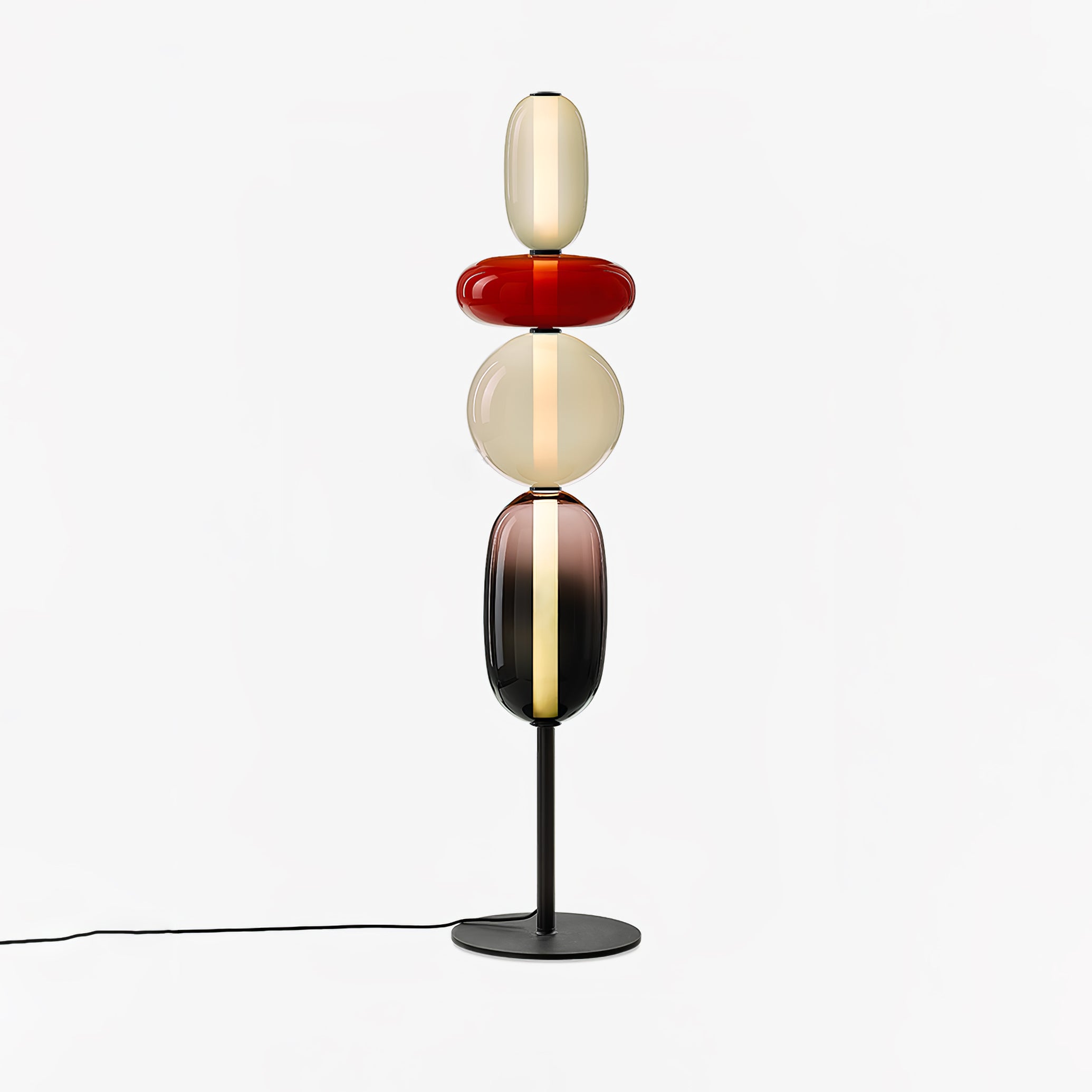 Candied Glass Floor Lamp, Hand-Blown Crystal Clusters, Black Body, LED