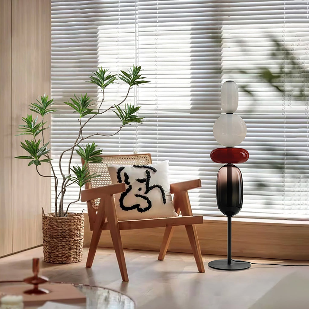 Hand-blown glass floor lamp clusters shown in close detail