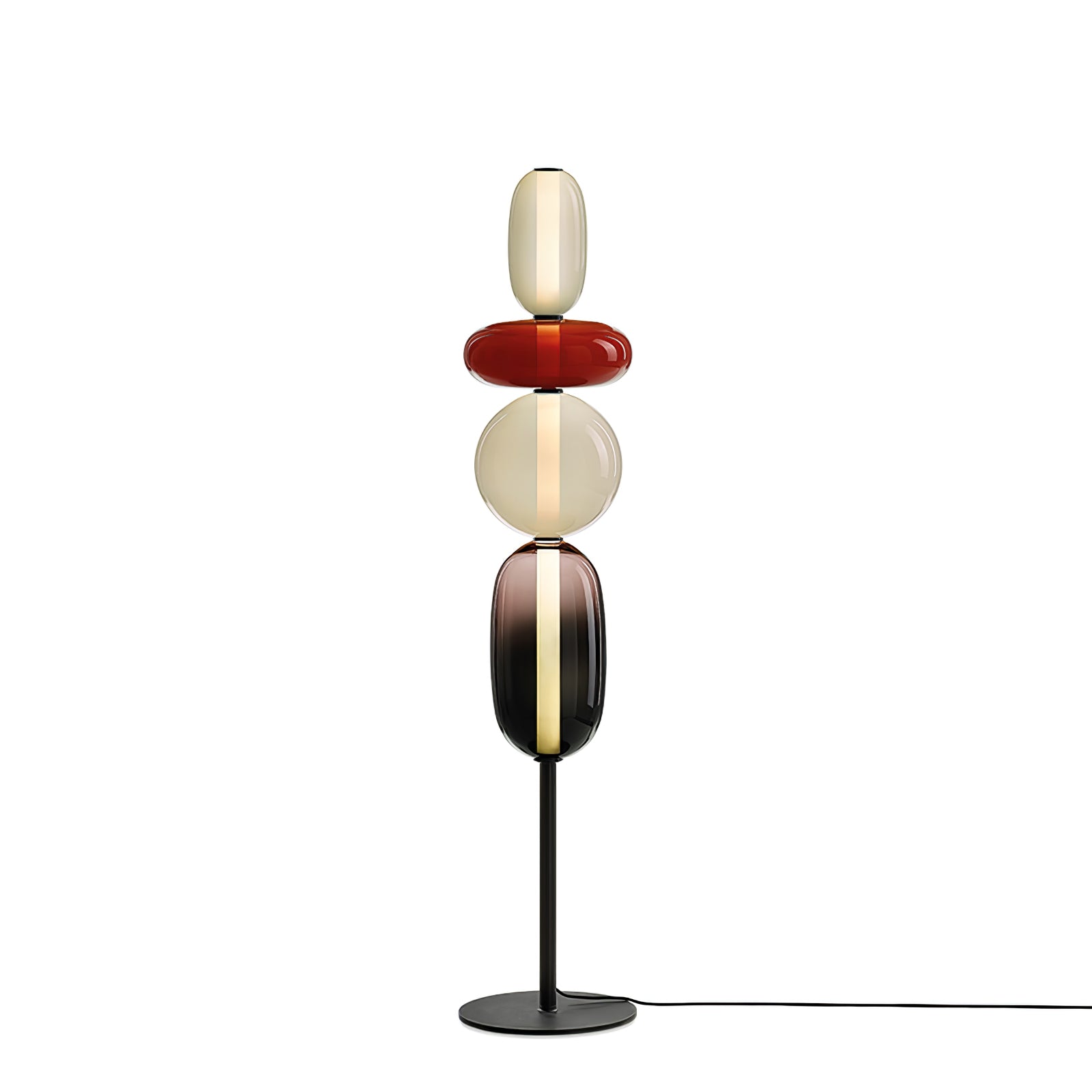 Candied Glass Floor Lamp, Hand-Blown Crystal Clusters, Black Body, LED
