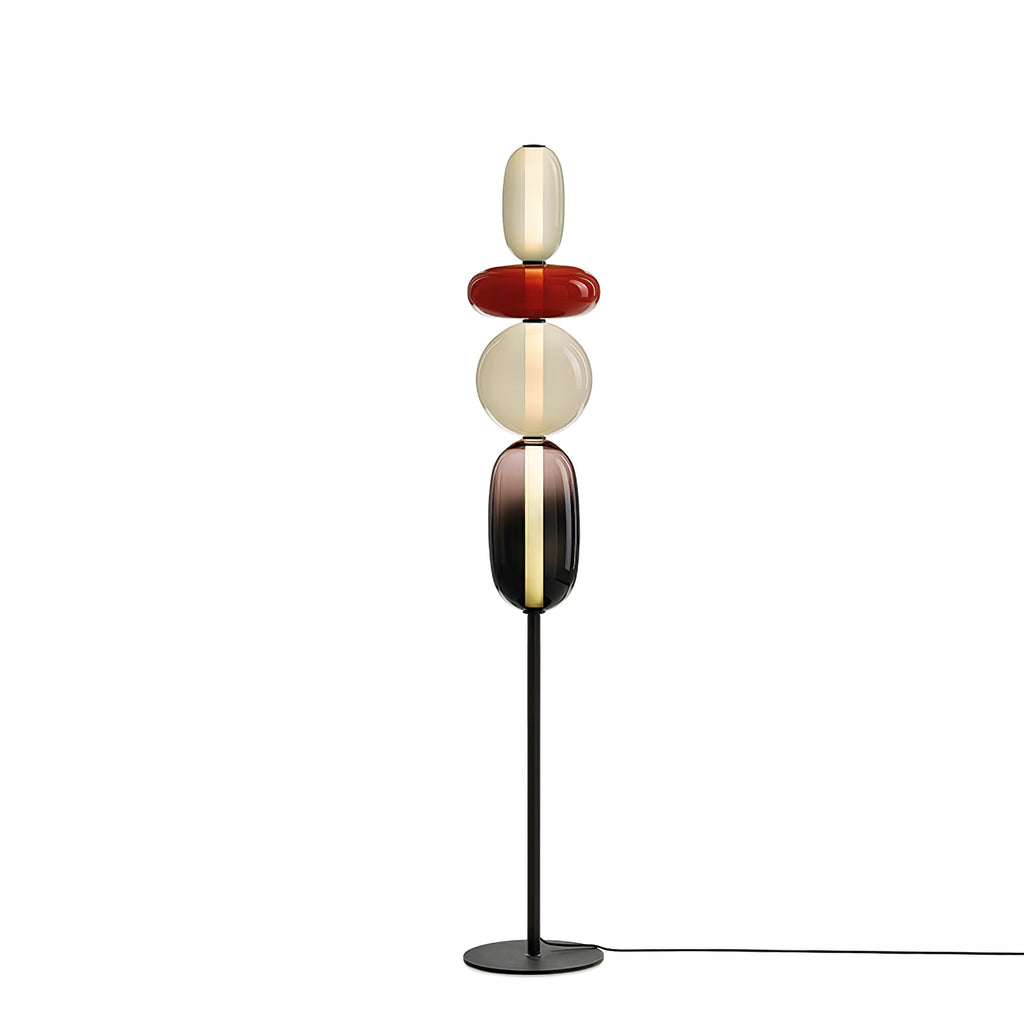 Candied Glass Floor Lamp, Hand-Blown Crystal Clusters, Black Body, LED