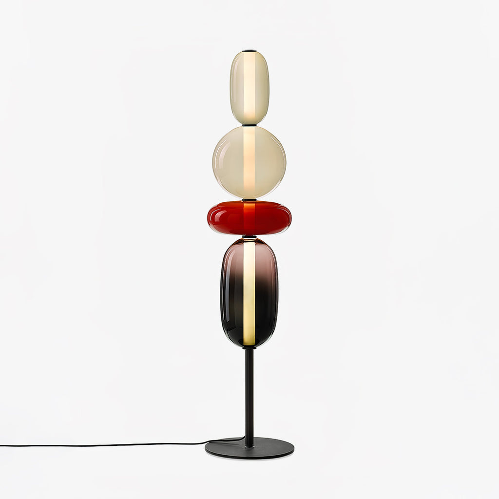 Candied Glass Floor Lamp, Hand-Blown Crystal Clusters, Black Body, LED