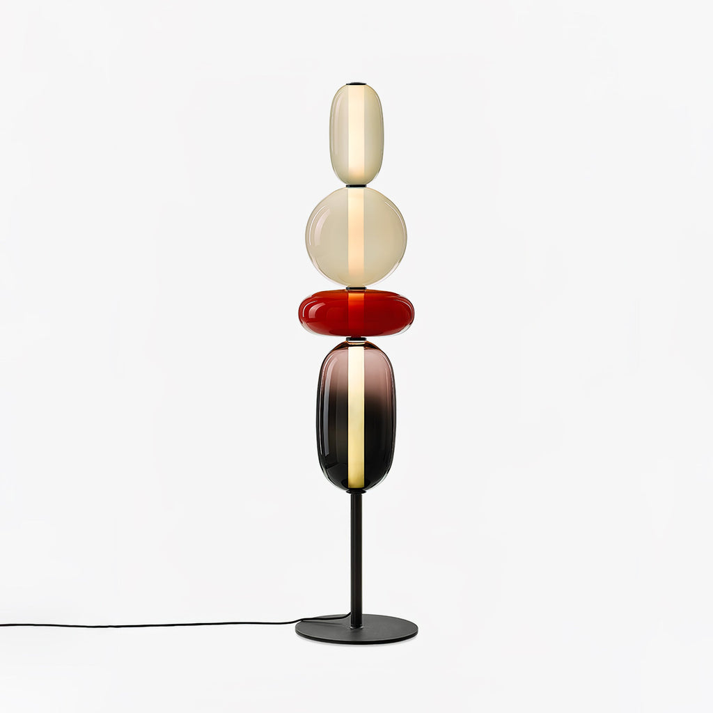 Candied Glass Floor Lamp, Hand-Blown Crystal Clusters, Black Body, LED