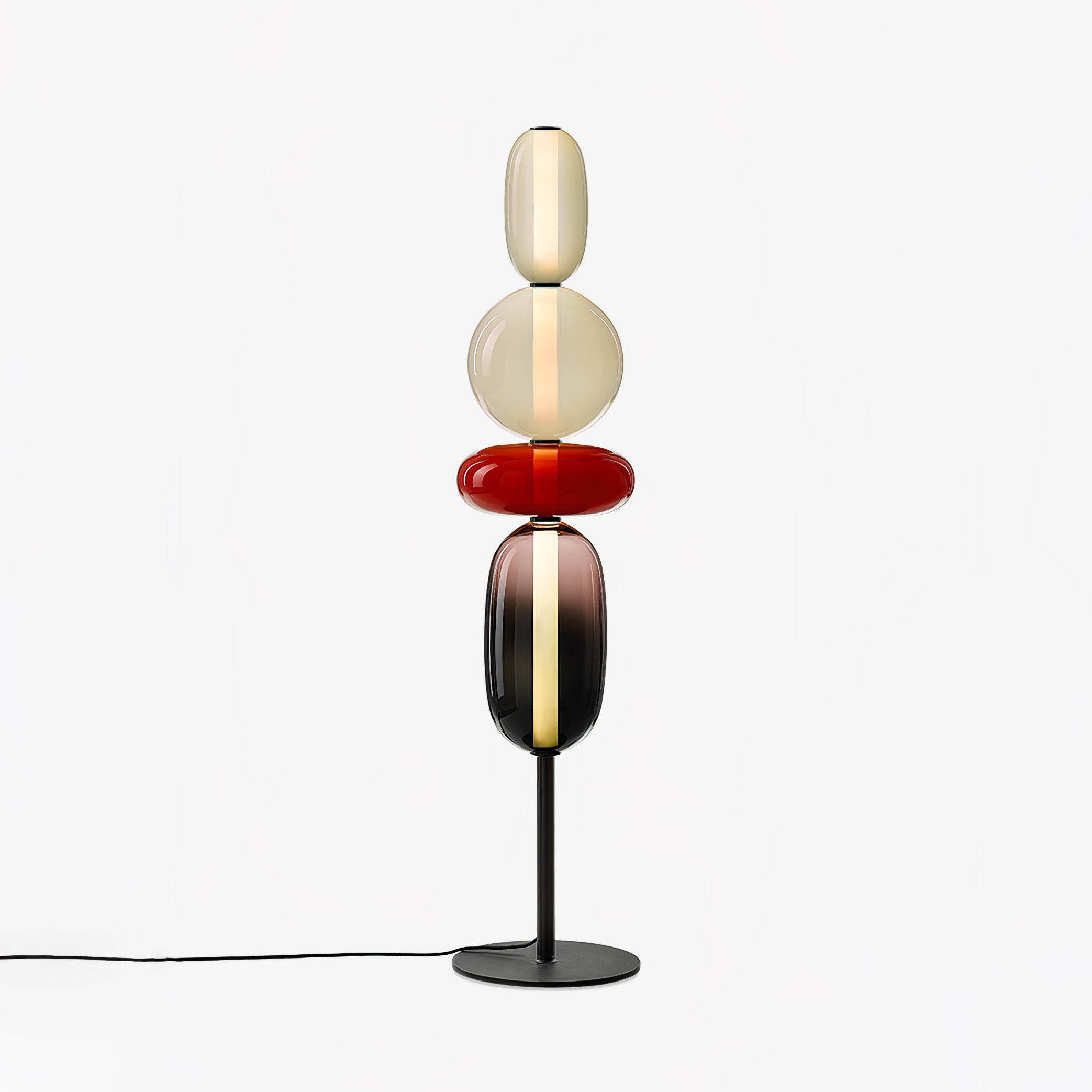 Candied Glass Floor Lamp, Hand-Blown Crystal Clusters, Black Body, LED