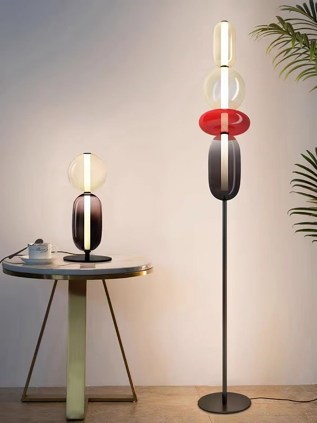 Candied Glass Floor Lamp, Hand-Blown Crystal Clusters, Black Body, LED