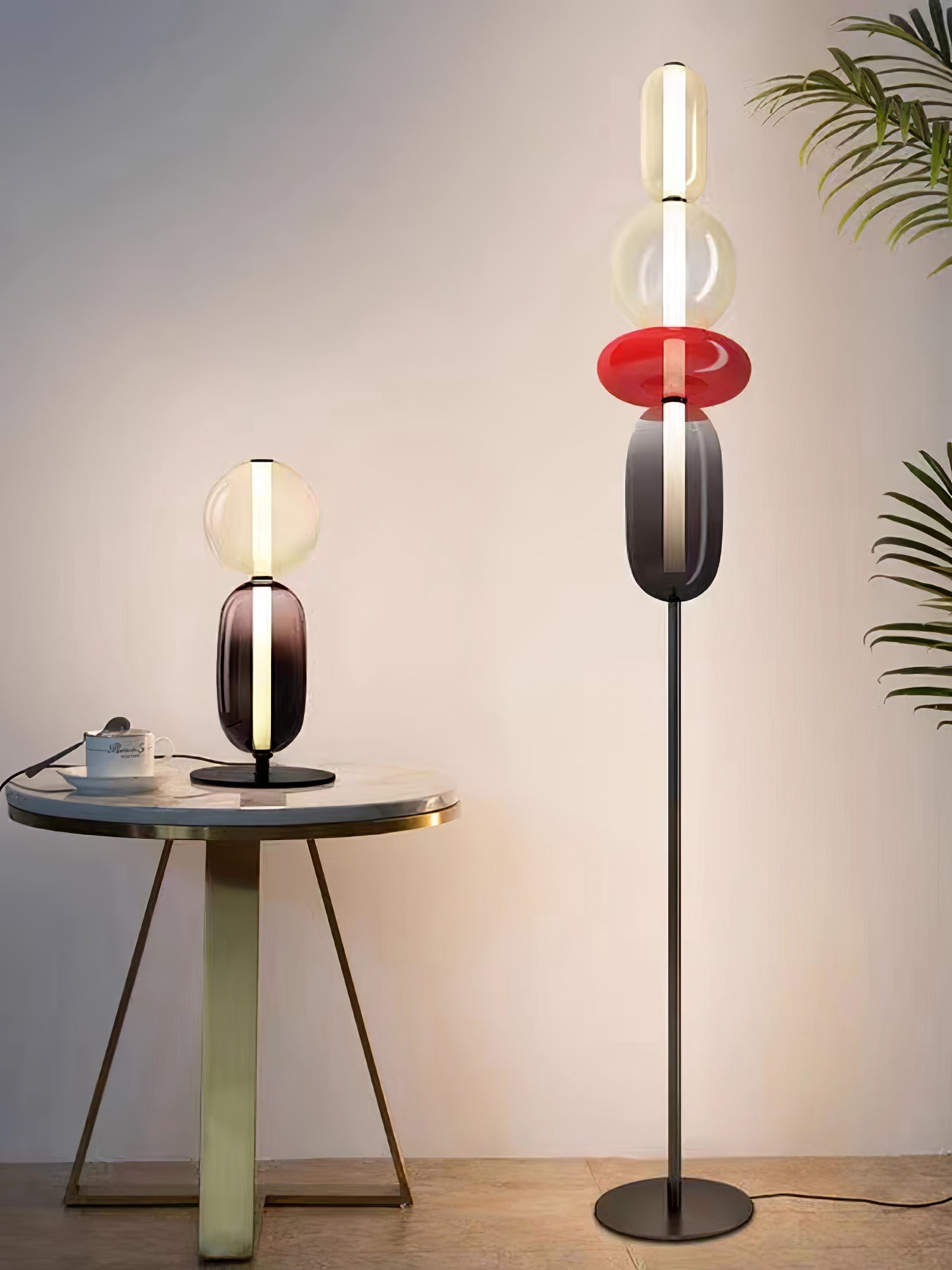 Candied Glass Table Lamp, Hand-Blown Crystal Pebbles, Black Base, LED