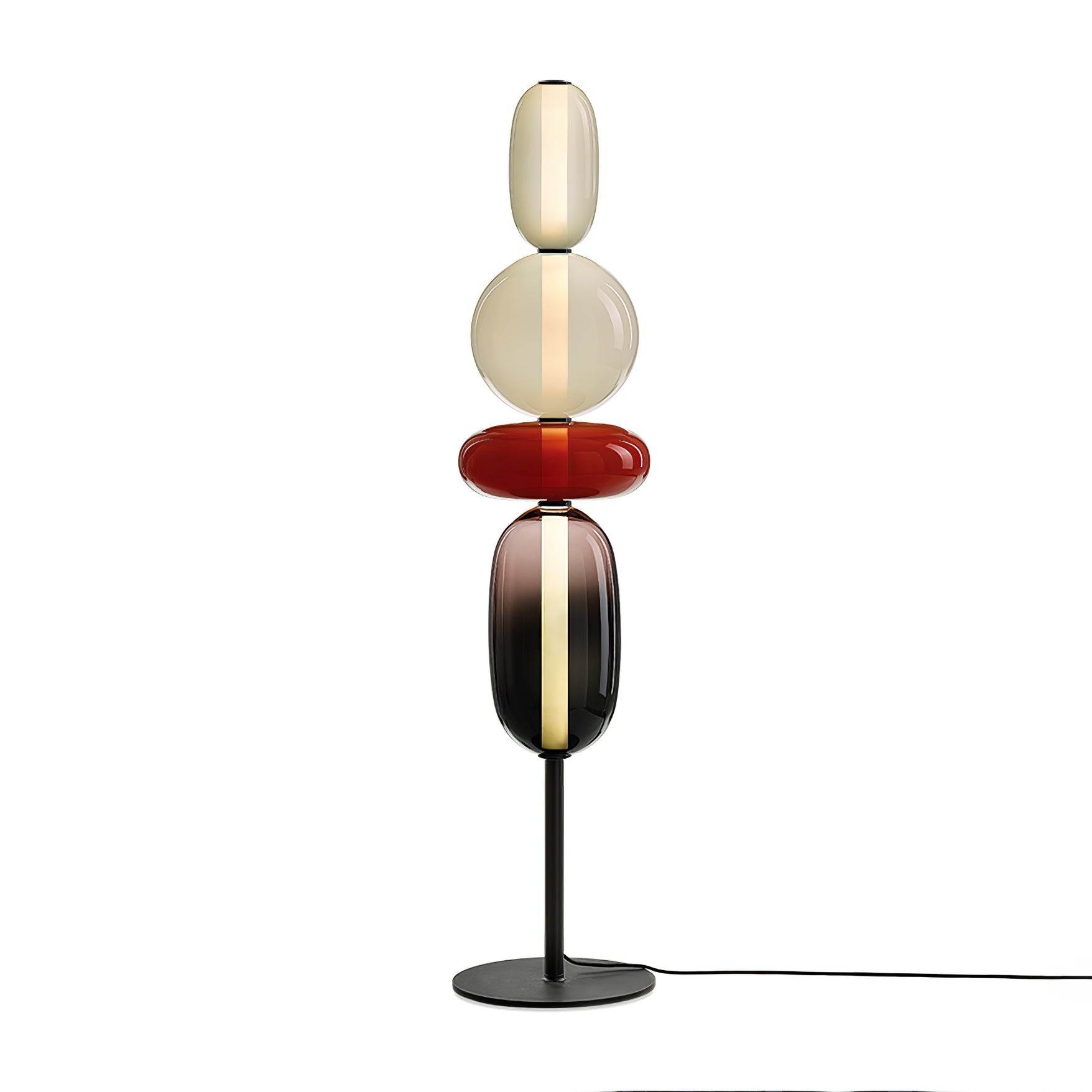 Candied Glass Floor Lamp, Hand-Blown Crystal Clusters, Black Body, LED