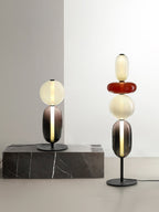 Candied Glass Table Lamp, Hand-Blown Crystal Pebbles, Black Base, LED