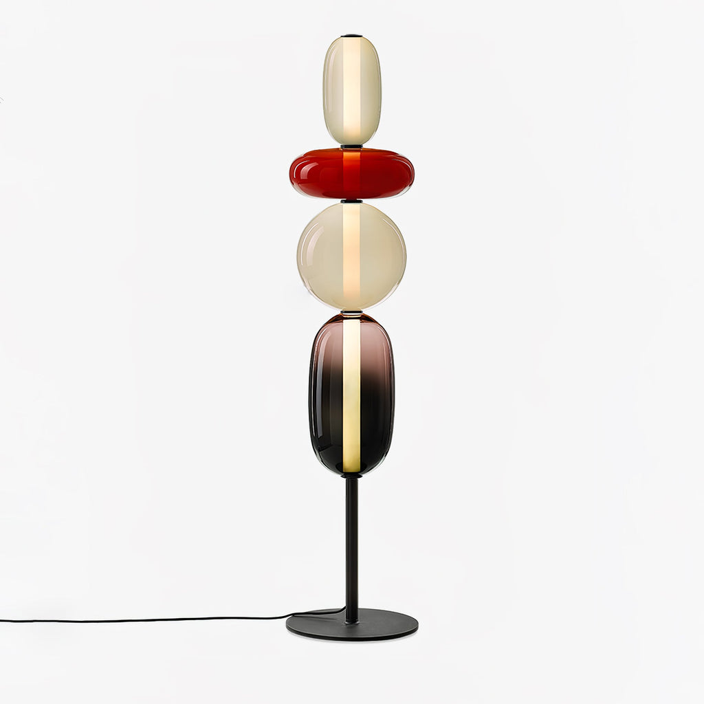 Candied Glass Floor Lamp, Hand-Blown Crystal Clusters, Black Body, LED