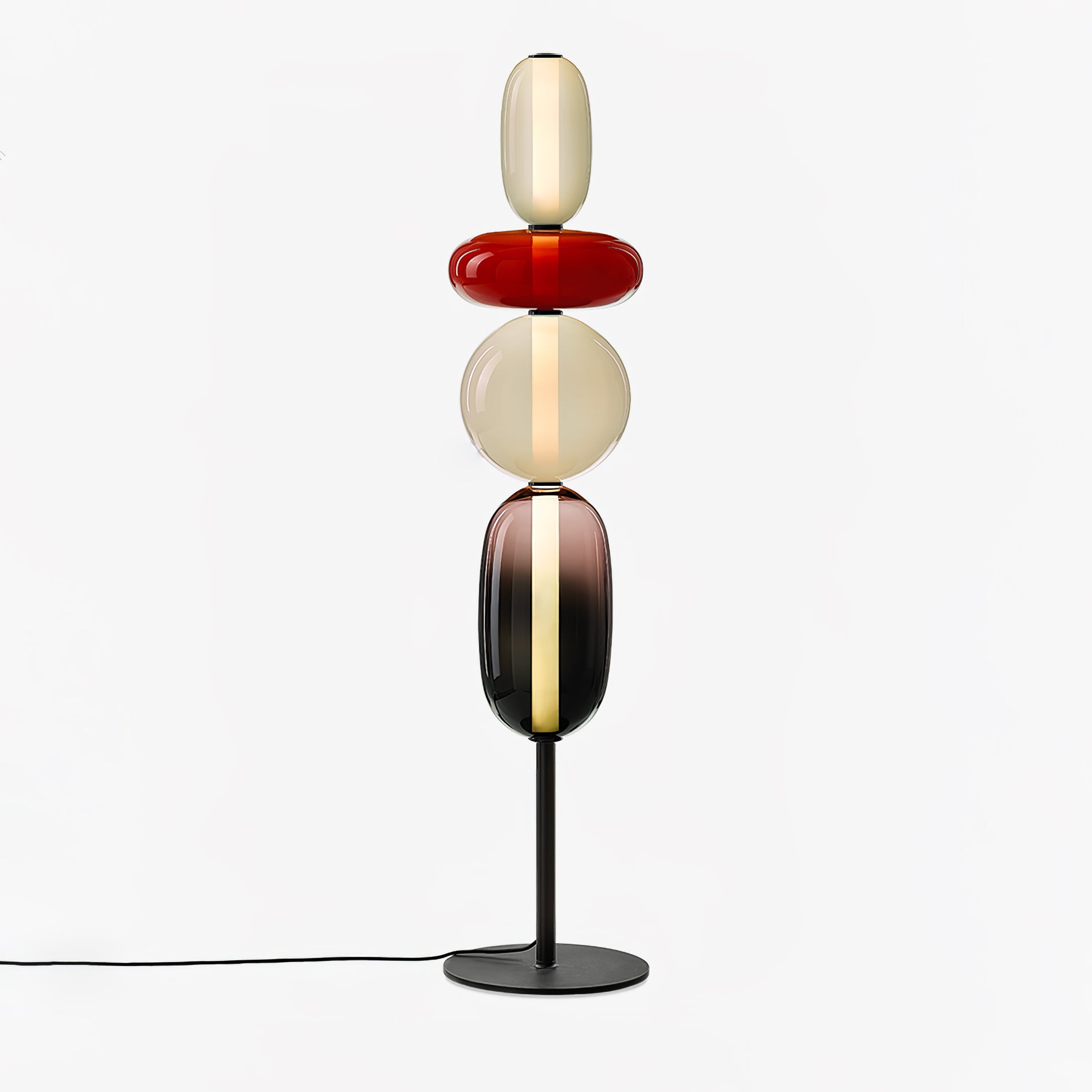 Candied Glass Floor Lamp, Hand-Blown Crystal Clusters, Black Body, LED