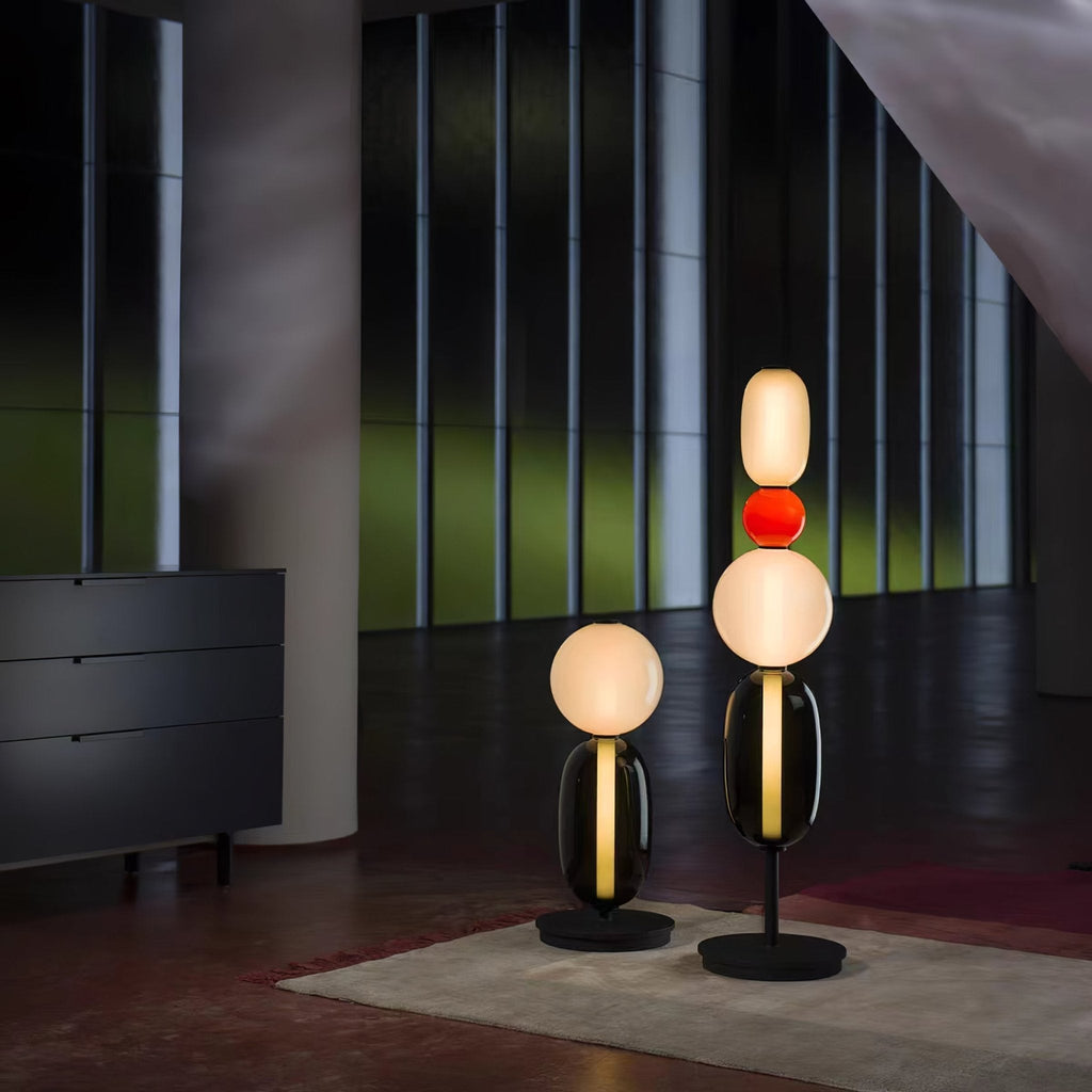 Hand-blown crystal lamp pebbles glowing in close detail