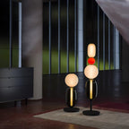 Hand-blown crystal lamp pebbles glowing in close detail