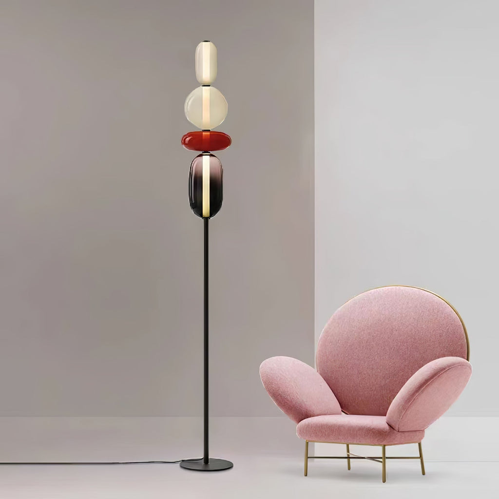 Hand-blown crystal glass floor lamp shown lit in detail