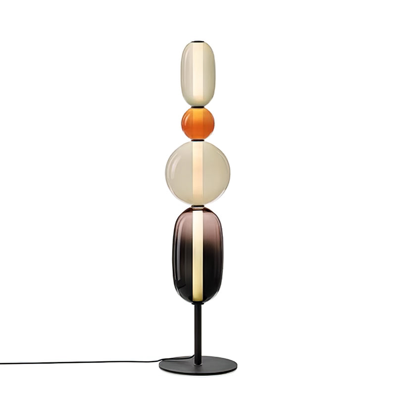 Candied Glass Floor Lamp, Hand-Blown Crystal Clusters, Black Body, LED