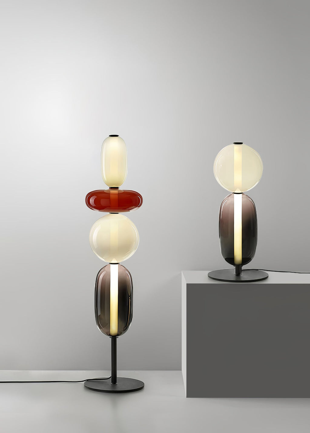 Candied Glass Table Lamp, Hand-Blown Crystal Pebbles, Black Base, LED