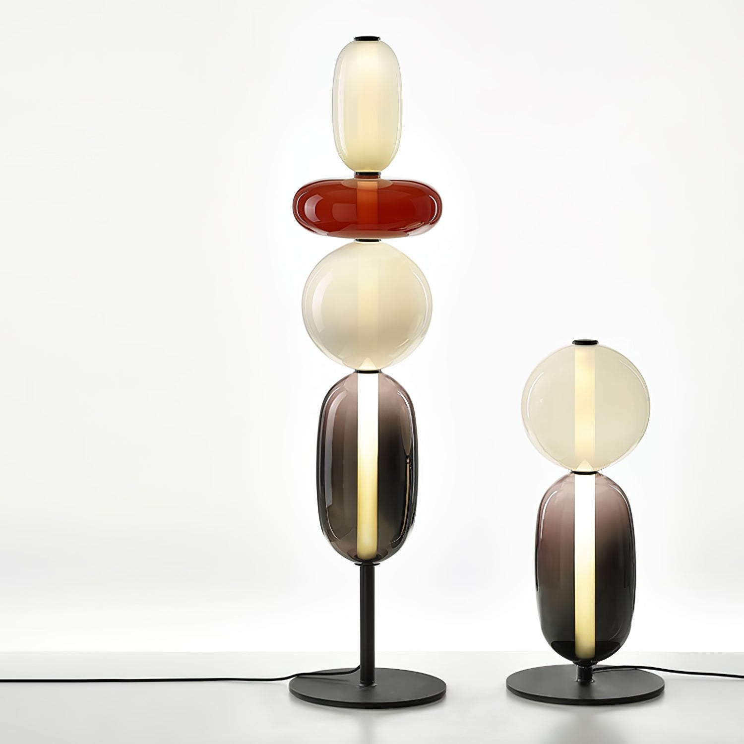 Candied Glass Table Lamp, Hand-Blown Crystal Pebbles, Black Base, LED