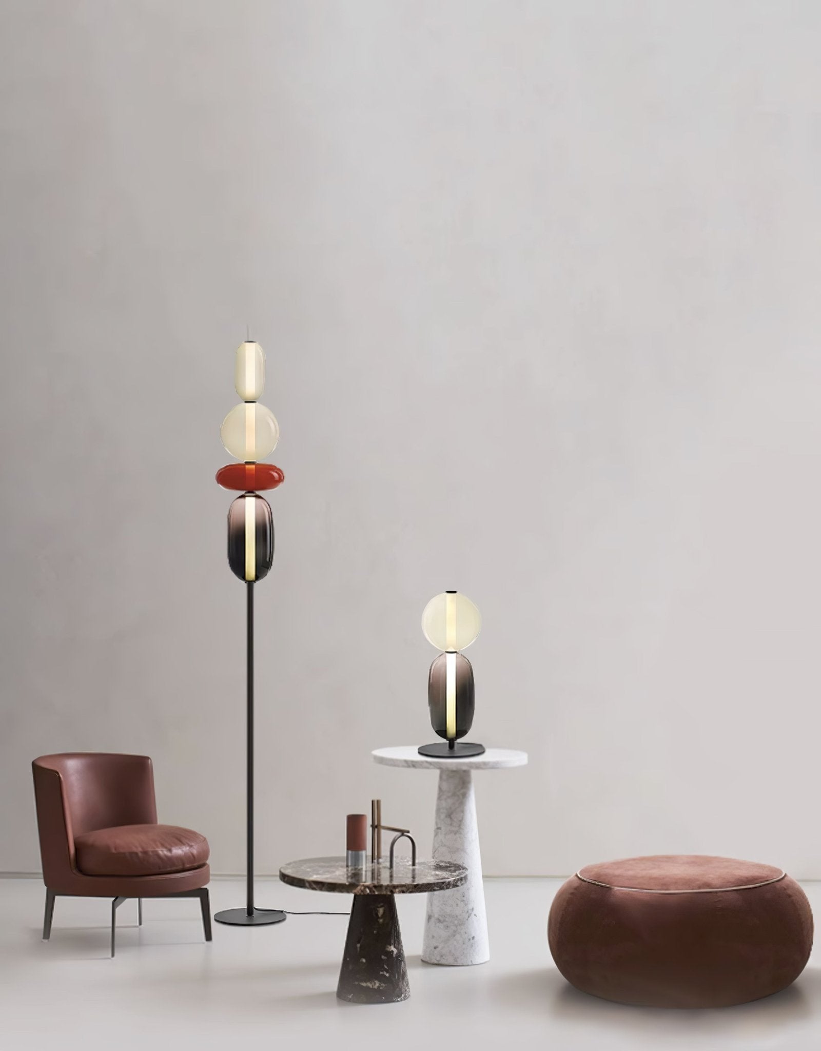 Candied Glass Table Lamp, Hand-Blown Crystal Pebbles, Black Base, LED