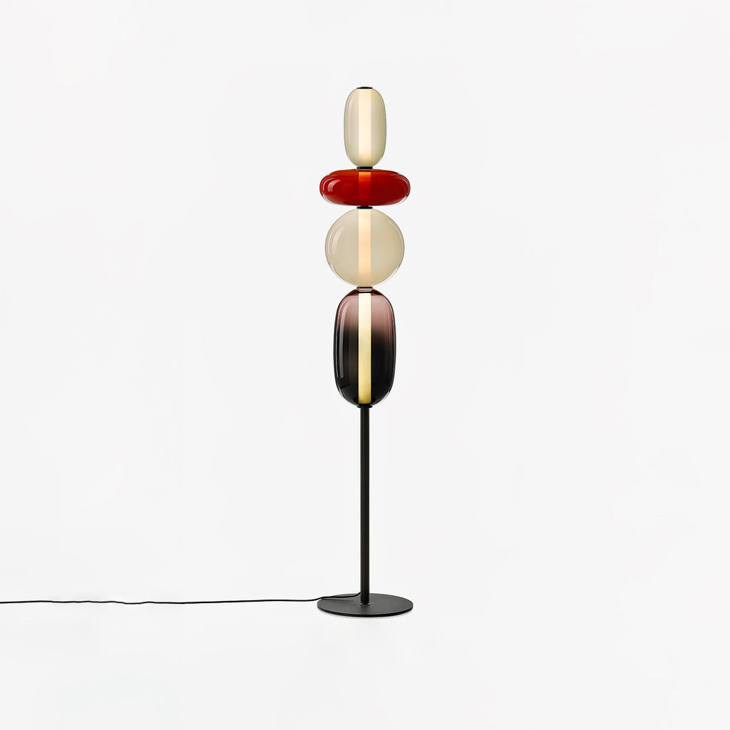 Candied Glass Floor Lamp, Hand-Blown Crystal Clusters, Black Body, LED