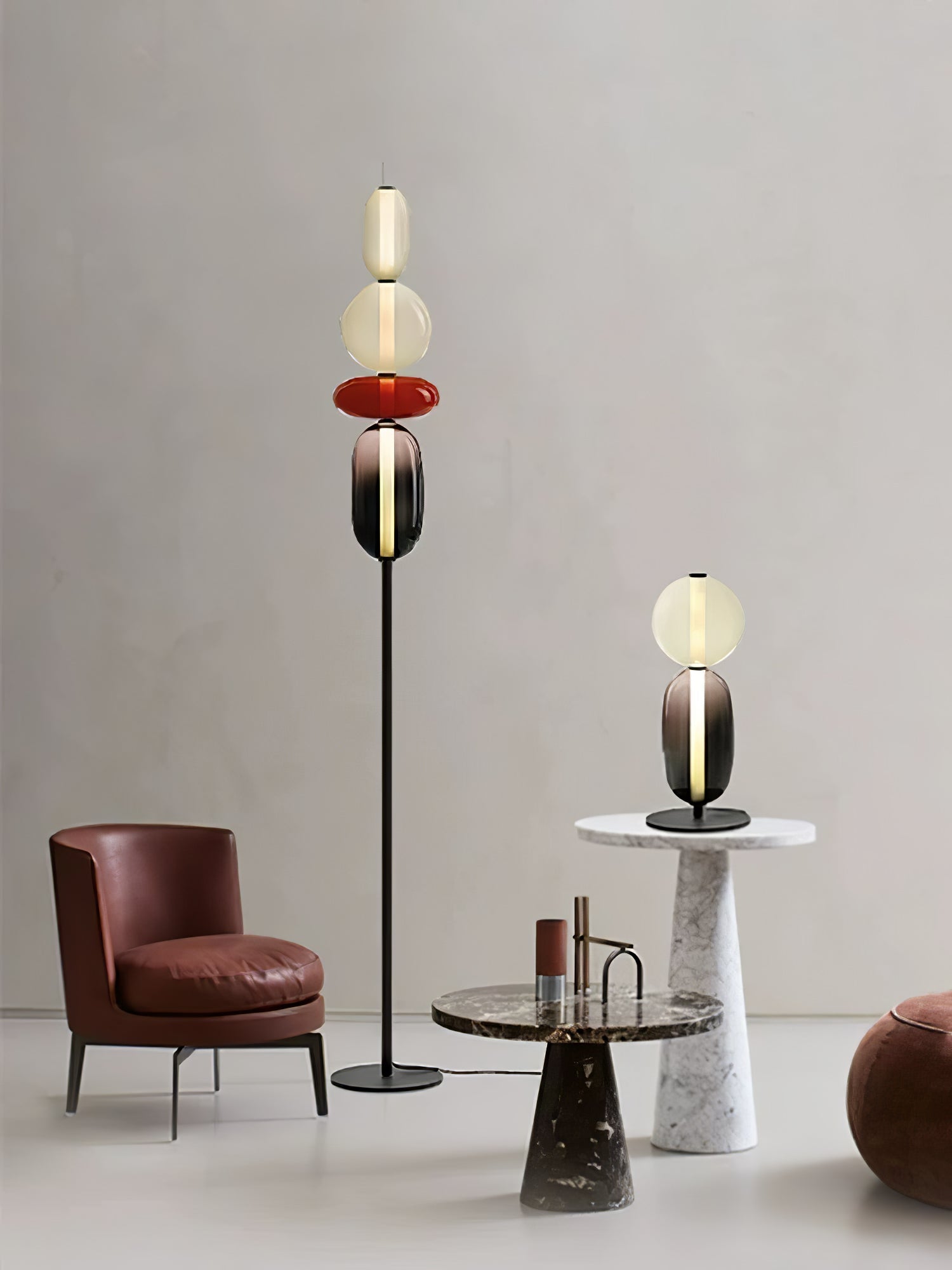 Candied Glass Table Lamp, Hand-Blown Crystal Pebbles, Black Base, LED