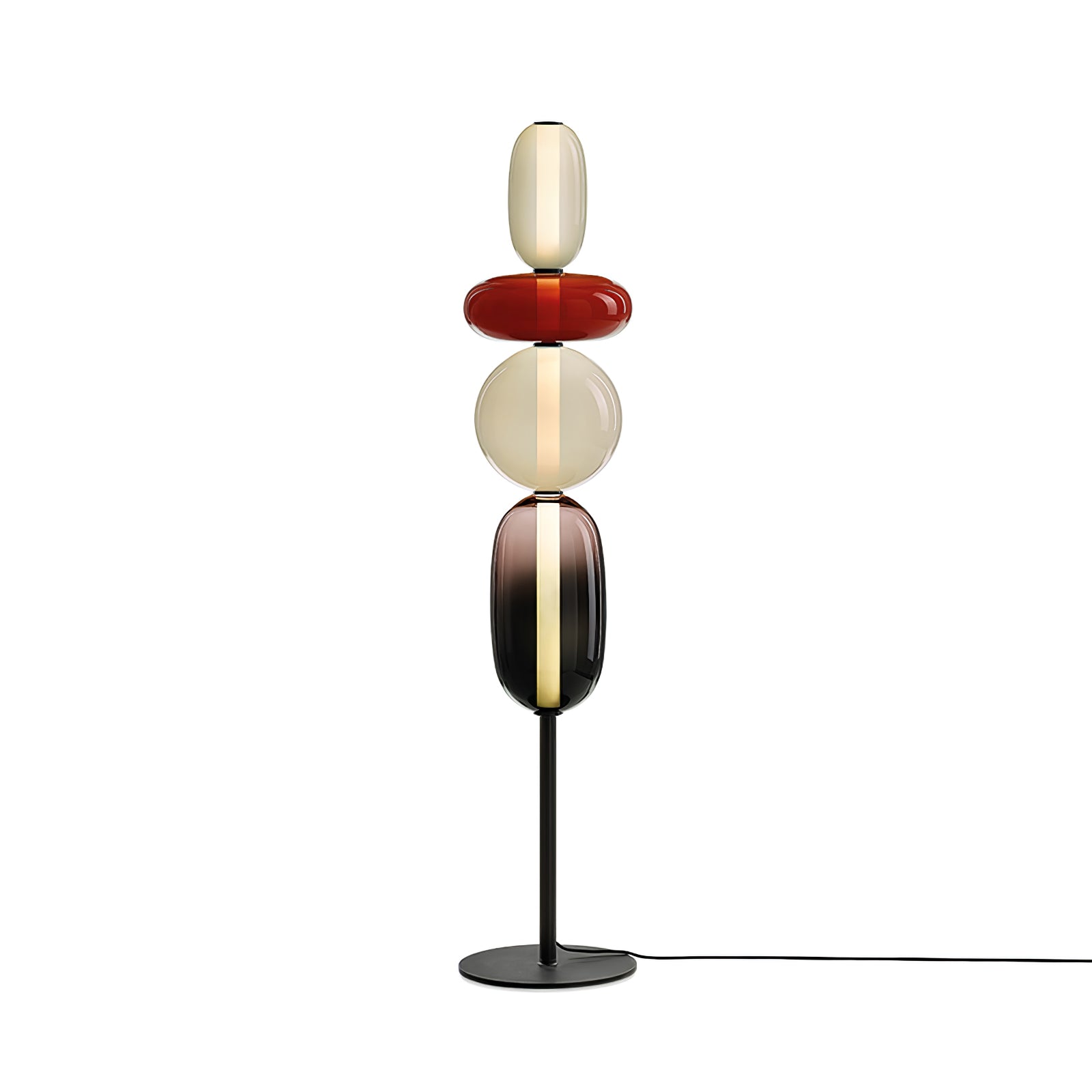 Candied Glass Floor Lamp, Hand-Blown Crystal Clusters, Black Body, LED