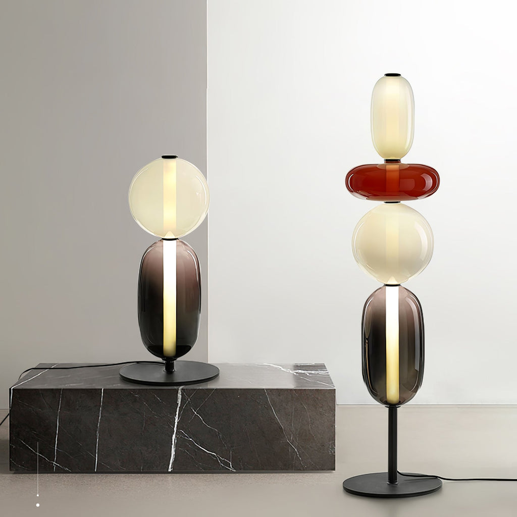 Candied Glass Table Lamp, Hand-Blown Crystal Pebbles, Black Base, LED