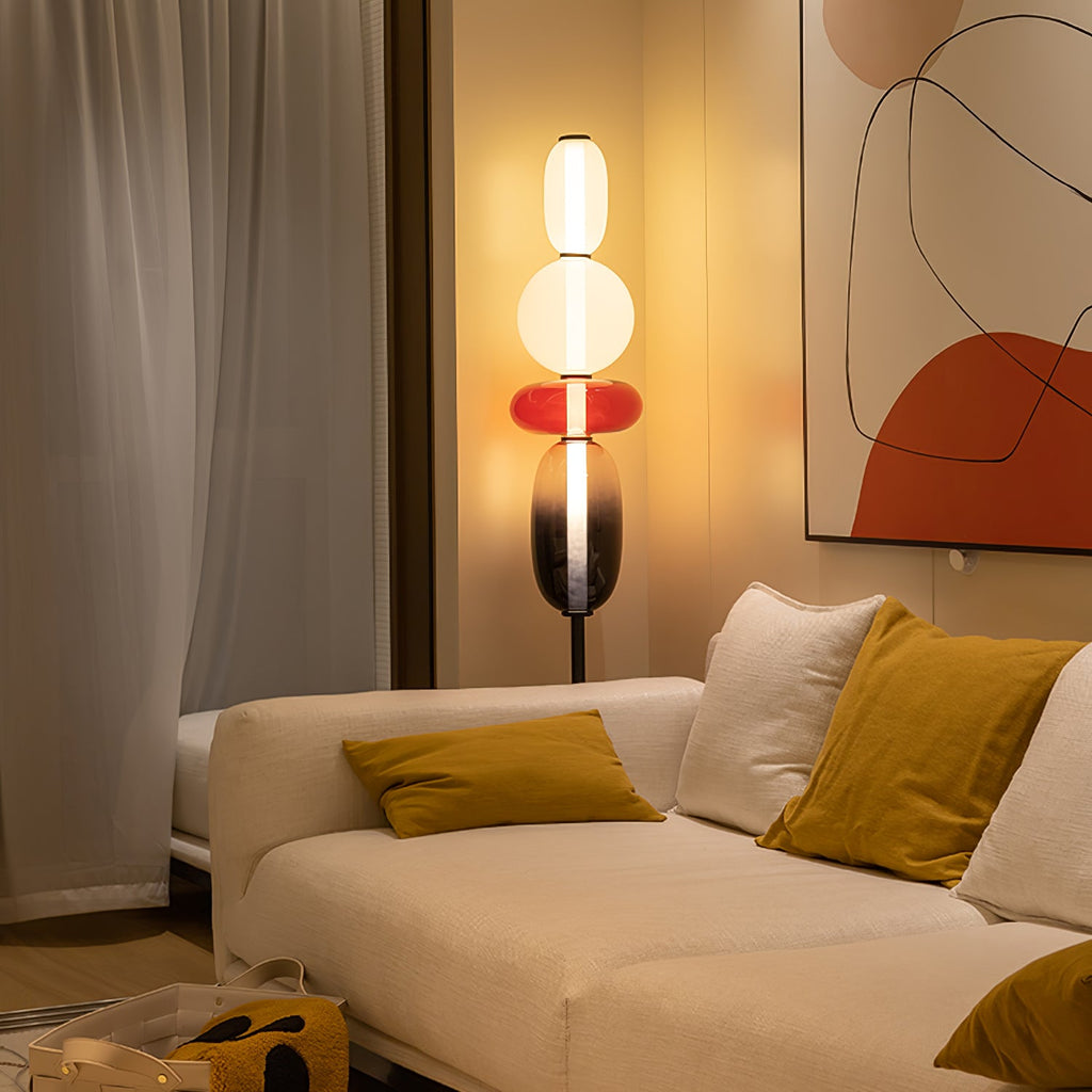 Crystal glass cluster floor lamp glowing in a modern interior