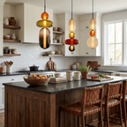 Tinted glass pendant light shade close-up detail