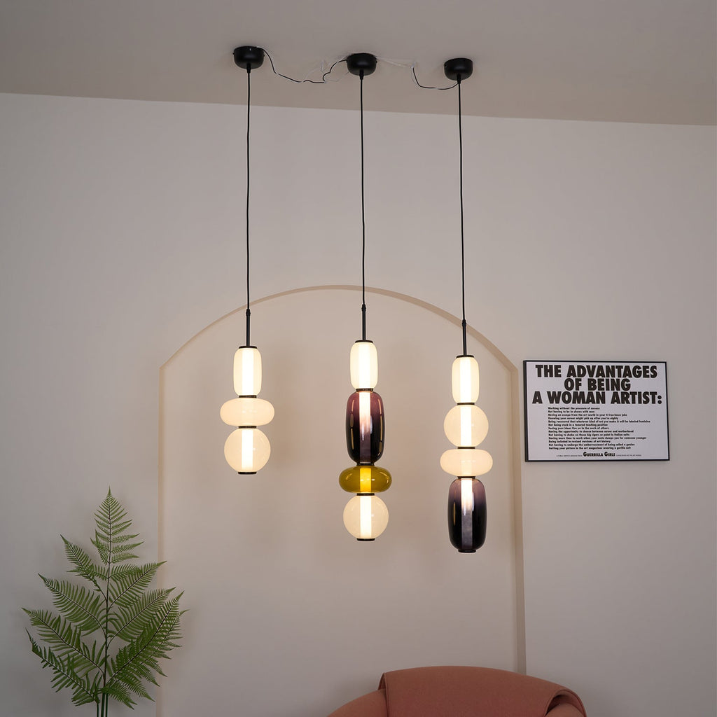 Suspension, Abat-jours en Verre Teinté en Forme de Bocal, LED Intégrée, Corps Noir