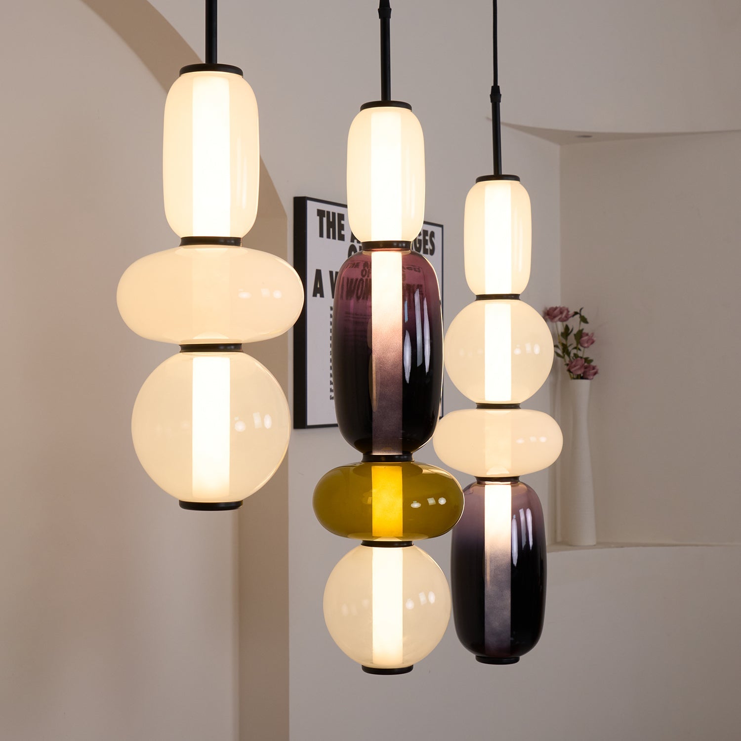 Glass jar pendant light shades in several tinted colours