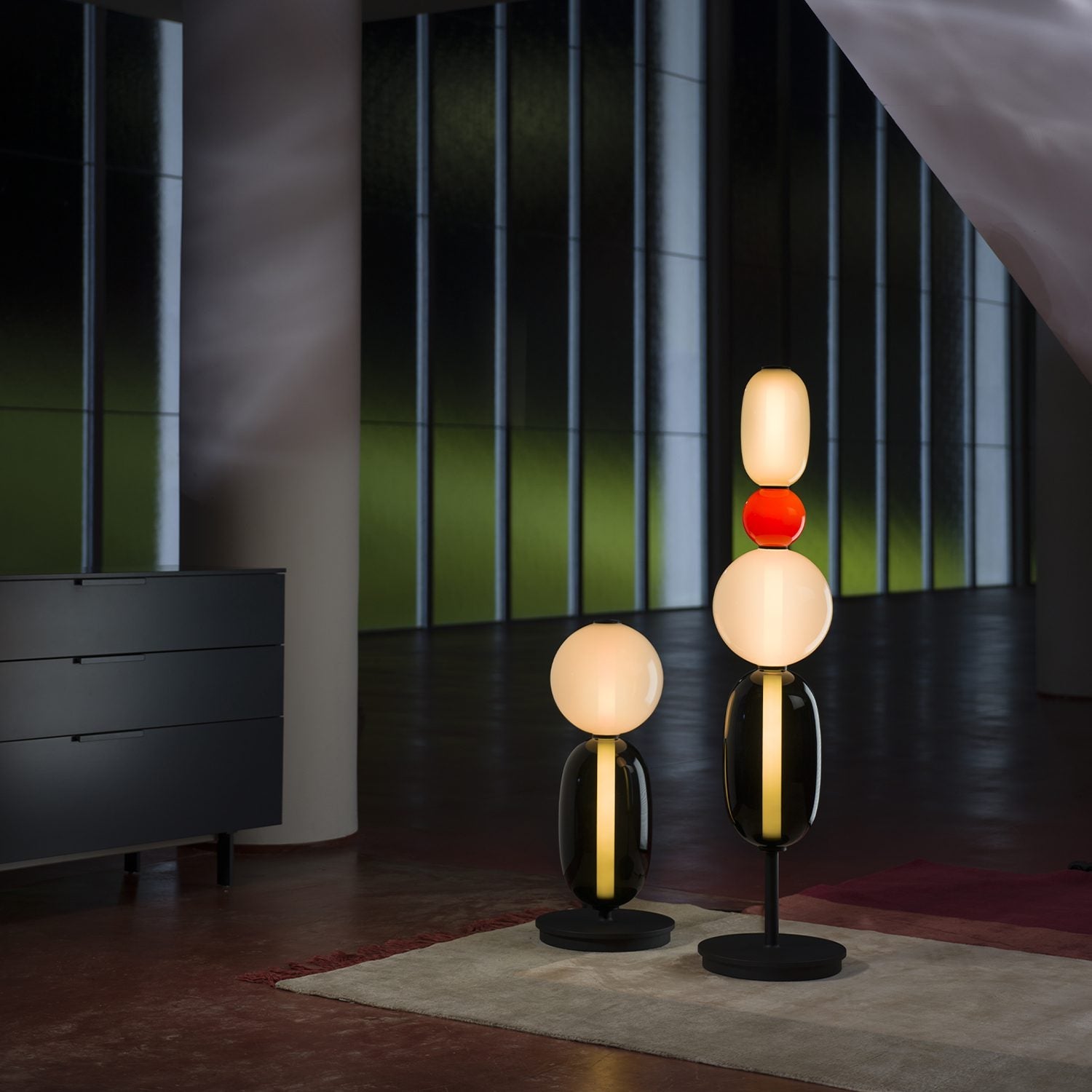 Candied Glass Table Lamp, Hand-Blown Crystal Pebbles, Black Base, LED
