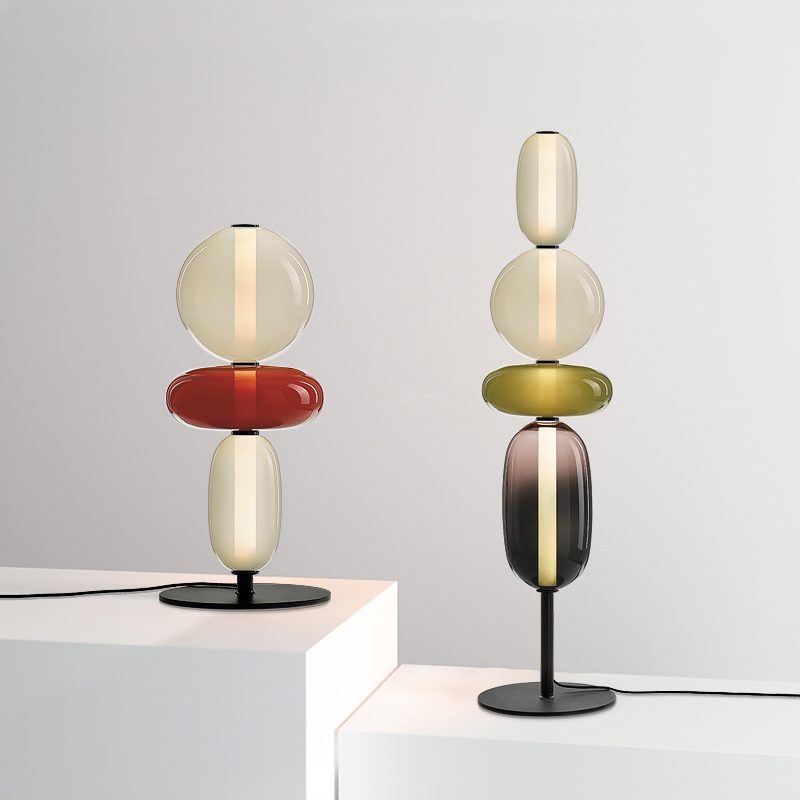 Candied Glass Table Lamp, Hand-Blown Crystal Pebbles, Black Base, LED